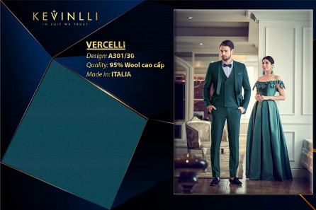 A301/30 Vercelli CVM - Vải Suit 95% Wool - Xanh Rêu Trơn